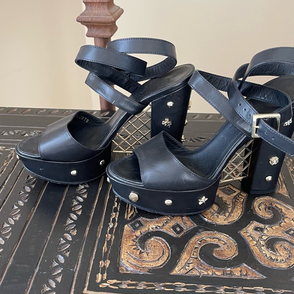 Chanel vintage black leather studded platforms sz 6.5